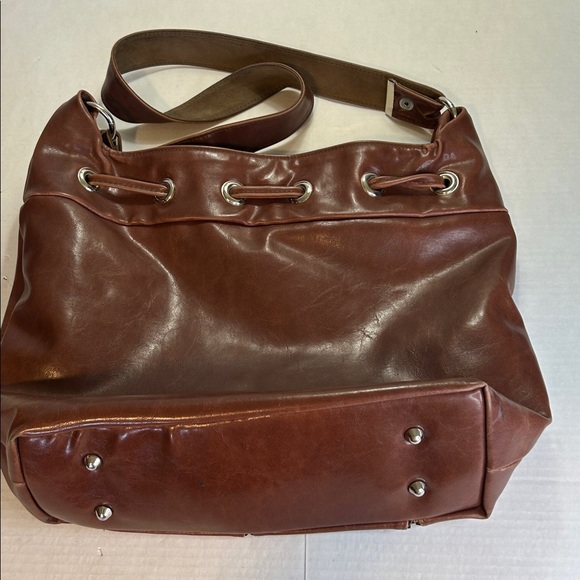 CRYSTALYN KAE SOIRREE BROWN DRAWSTRING TOTE WITH FABRIC INSERTS MADE IN USA - Picture 8 of 16